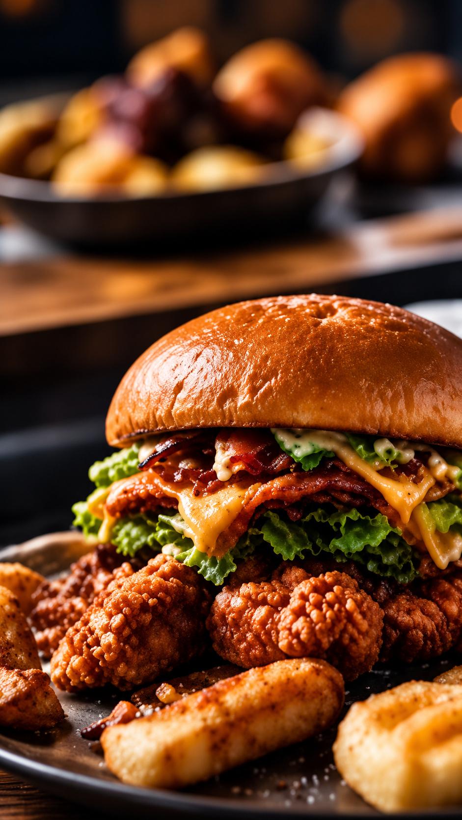 A loaded burger and sides from a local kitchen on game day